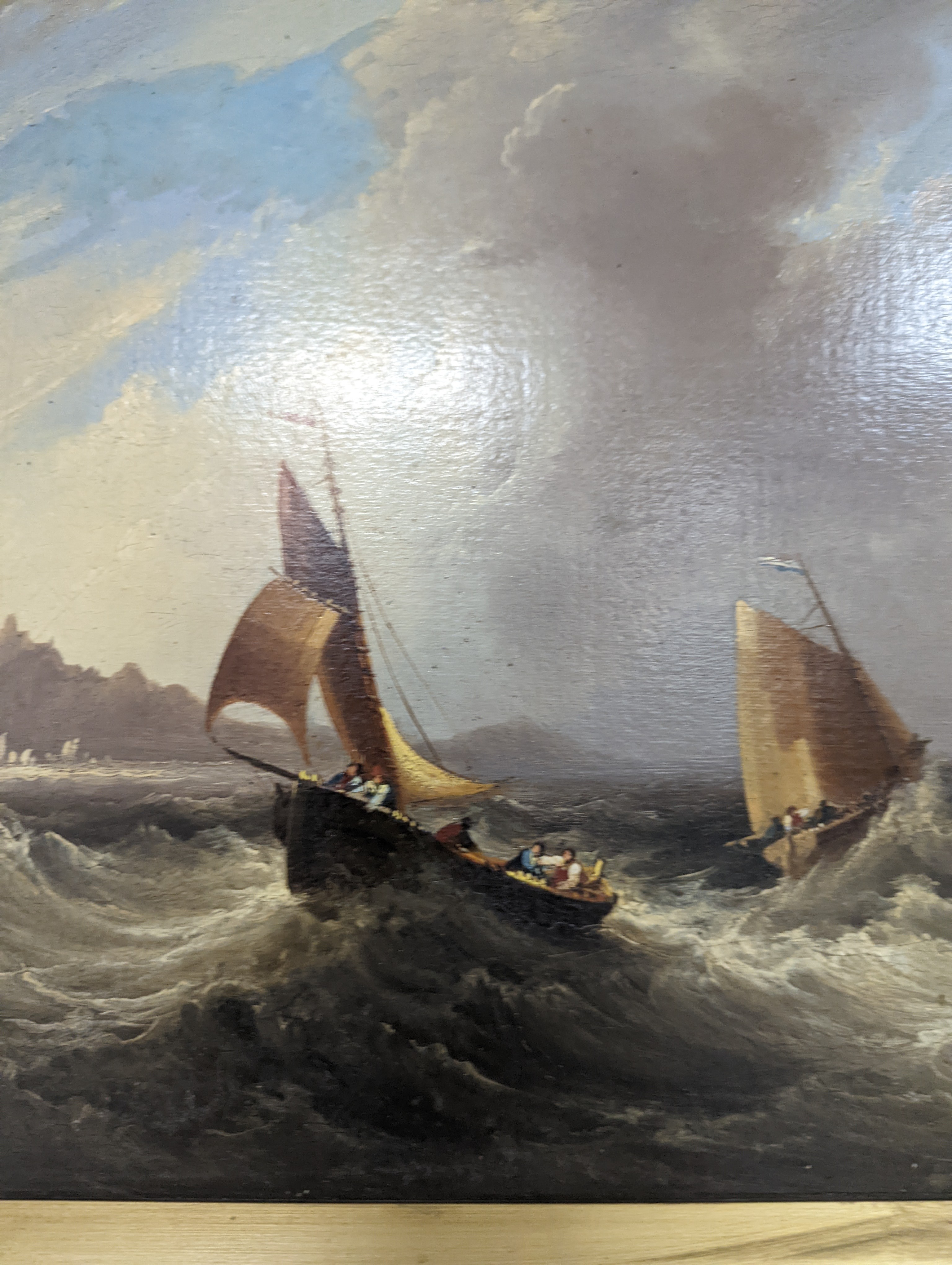 F. Calvert (19th C.), oil on canvas, Fishing boats off the coast, signed and dated 1831, 29 x 39cm